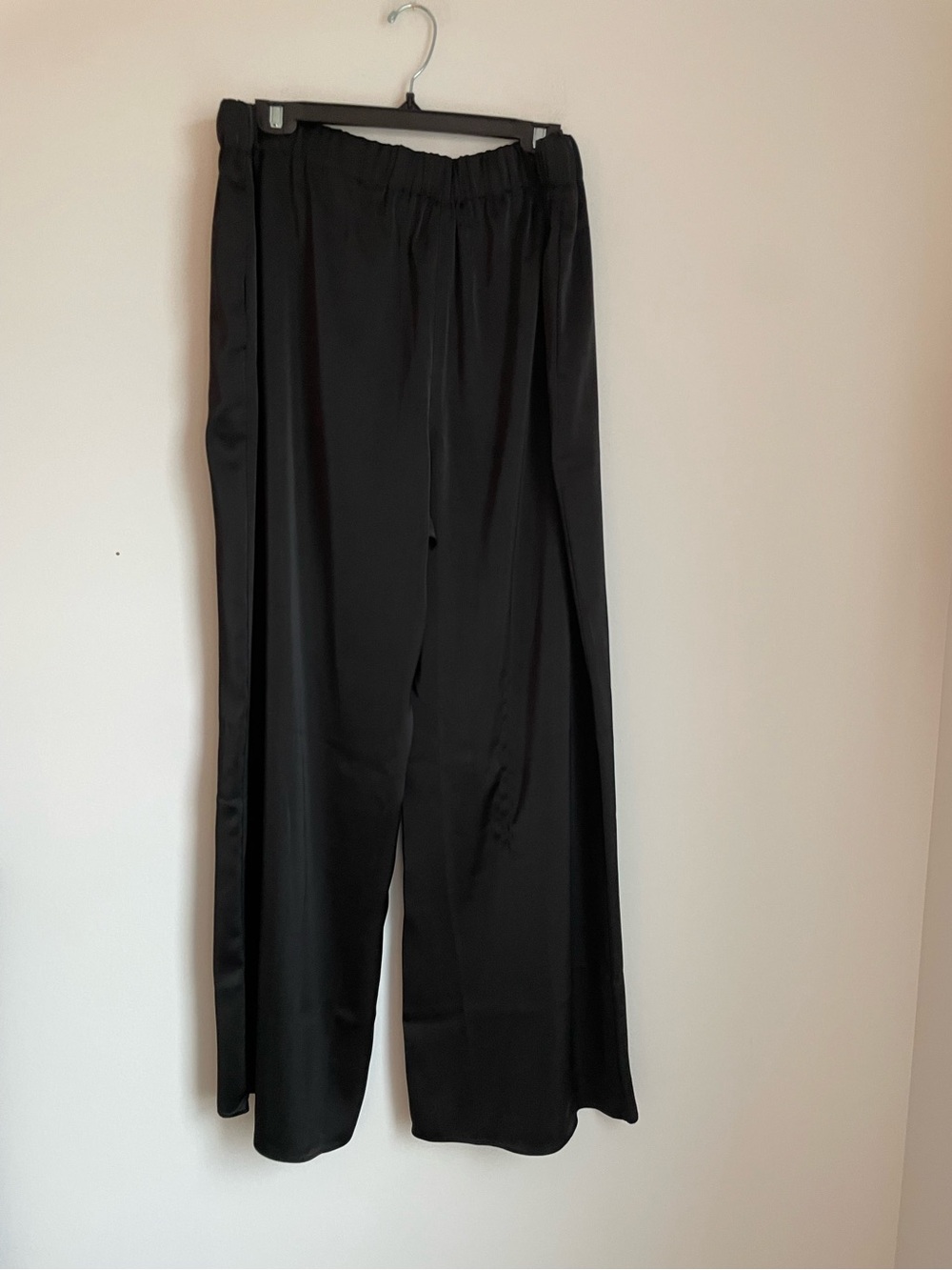 Topshop Wide Leg Black Satin Pants Elastic Waist Size 14 Flowy Comfortable